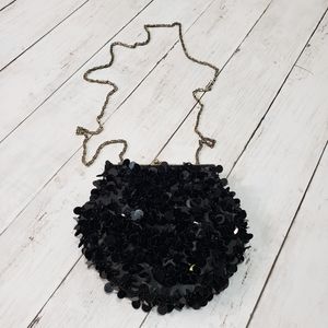 Vintage Bebe Black Spangles Sequins Small Purse